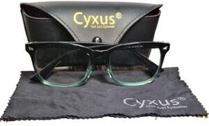 Cyxus 8082 T01 Green + BLK CPU Light Blocking Glasses 53-15-140 Eyewear + Case